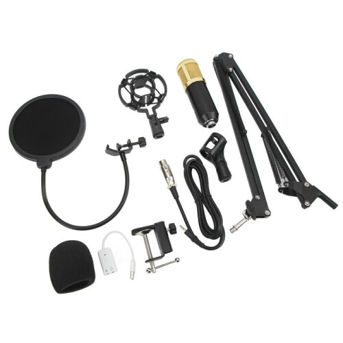 Kit microfono a condensatore e scheda audio. Kit microfono da studio professionale con asta a braccio pieghevole. 2