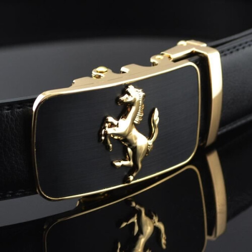 Cowhide leather belt - Jaguar - Black - Classic - Automatic buckle for men 2
