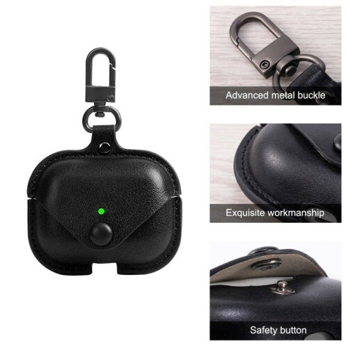 Genuine leather protective case compatible with Apple AirPods Pro 2, wireless charging case with keychain hook 1