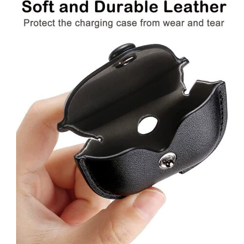 Genuine leather protective case compatible with Apple AirPods Pro 2, wireless charging case with keychain hook 2
