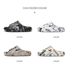 (EU 41, Gray) Men's Summer Printed Sandals - Non-Slip Thick Cushion Slides, Outdoor Indoor Comfort Slipper Shoes for Beach & Home