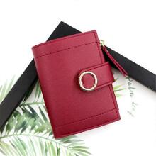 (Red) Ladies Short Small Money Purse Wallet Women PU Leather Folding Coin Card Holder