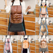 (Color 1) Funny Apron Personality Novelty Clear And Real Image Sleeveless Strap Waterproof Polyester Muscular Man Kitchen Apron Home Supplies
