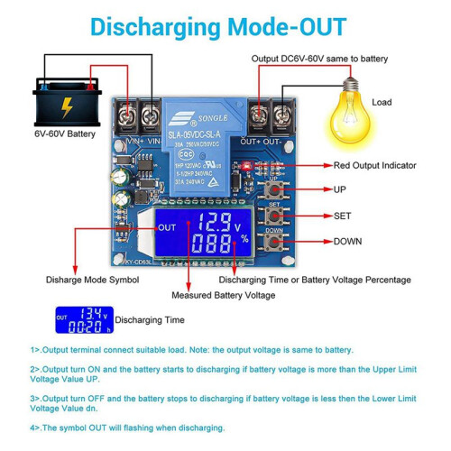 4X Low Voltage Cutoff,  6V-60V Low Voltage Protector Disconnect  Discharge Protector 1