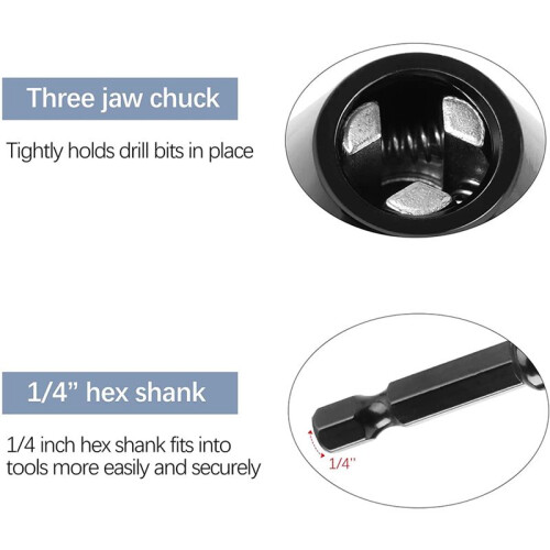 30PCS 1/4 Inch Hex Shank Keyless Drill Chuck Quick Change Adapter Converter Impact Drills Bits 2