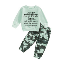 (2-3 Years, Green) Baby Girl Fall Outfits Crew Neck Long Sleeve Pullover Camouflage Pants