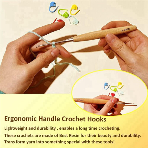 80Pcs Wood Crochet Hooks 3.0mm-6.5mm, Ergonomic Handle Crochet Hooks Set 2