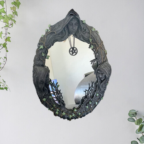 3X Triple Moon Goddess Wall Mirror Trinity Wall-Mounted Mirror with Five-Pointed Retro Hanging Mirror 1