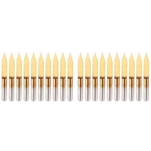 20Pcs 30 Degree 0.1mm Tip Titanium Coated Flat Bottom Carbide PCB Engraving Bits V-Shape CNC Router Cutter Cutting Tool
