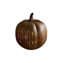 (L 300g, Brown) Twinkle LED Light Pumpkins, Timer Lighted Sparkling Starry Night Glass Pumpkins