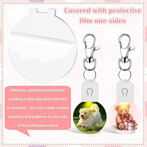20 Pcs LED Sublimation Blank Keychain Acrylic Lighted Transfer Round DIY Keychain 2