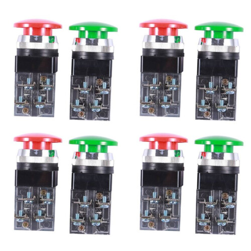 4X Red Green AC 250V 6A DPST Momentary Mushroom  Push Button