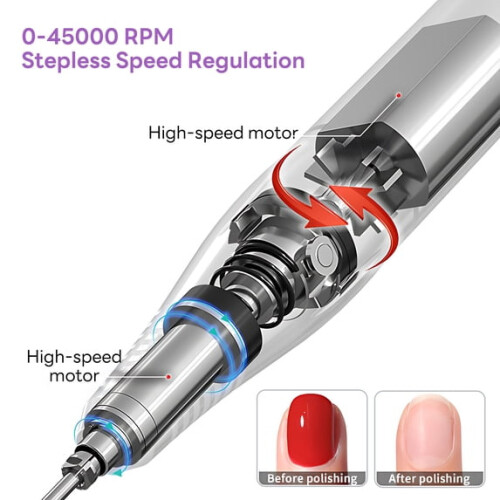 Τρυπάνι νυχιών 45000 RPM, επαγγελματική λίμα νυχιών 2 σε 1 και λάμπα LED, ε 2