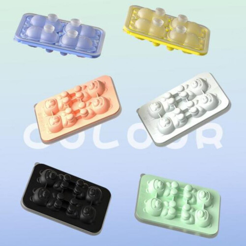 (Grey) Bear-Shaped Silicone Ice Cube Tray with Lid Food-Grade Easy-Release Mold Leak-Proof Stackable Ice Cube Maker Home Bar Essential 2