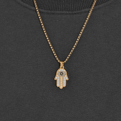 Κρεμαστό κόσμημα Hamsa Hand Magen David Star με διαμάντια και κίτρινο χρυσό 9 κ 1