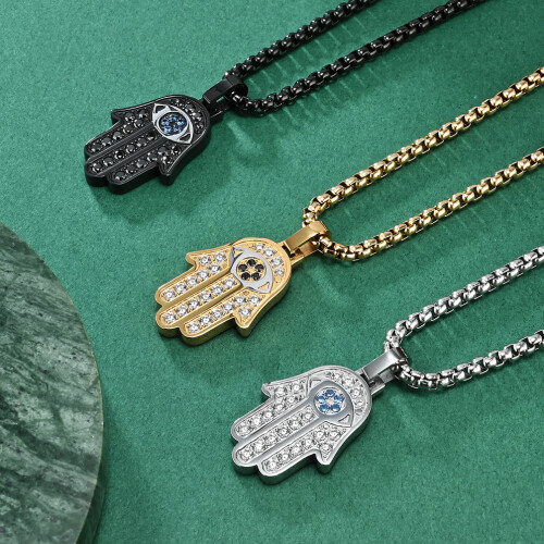 Κρεμαστό κόσμημα Hamsa Hand Magen David Star με διαμάντια και κίτρινο χρυσό 9 κ 2