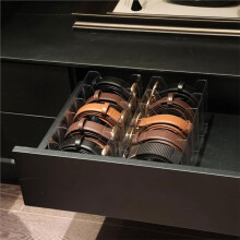 2 Pcs Belt Organizer,Acrylic Belt Organizer for Closet with Removable Dividers 5 Compartments & Handles Drawer