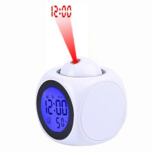 (white) LED Projection Alarm Clock Digital LCD Display Voice Talking Weather Snooze USB