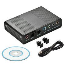6 Kanaal 5.1 Externe USB Geluidskaart voor PC Laptop Surround Adapter Audio Kaart USB2.0 Optische S/PDIF Geluidskaart Zwart