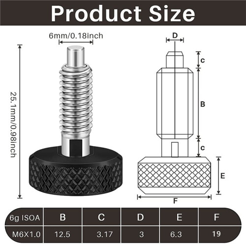 1 Set of M6 Knurled Handle Quick-Release Pins -Retractable Spring Plunger Quick-Release Locking Pins (2 Large + 2 Small) 1