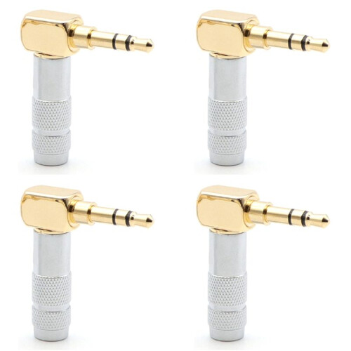 4pcs 3.5mm L Shape Jack Gold Plated 90 Degree Angle Audio Connector Audio Plug Silver
