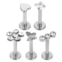 5St Diverse Lip Rings En Studs Met Glanzende Zirkonia