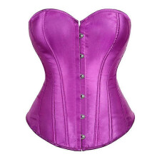 (S, PURPLE) Women's Bustier Corset Top Sexy Lingerie Sets Black Satin Waist Cincher