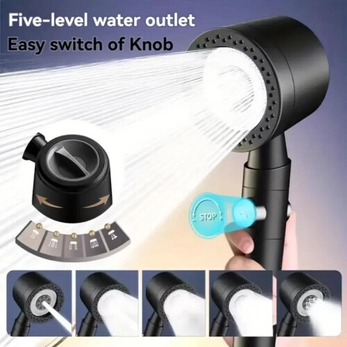 black  High Pressure Water Saving Filter Shower Head 5 Modes Handheld Shower Head One Button Stop Bathroom Accessories 1