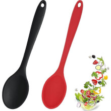 cucharas de silicona resistentes al calor para cocinar, hornear y mezclar (negro y rojo)