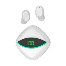 Langattomat Bluetooth-kuulokkeet puolikorvakuulokkeet digitaalisella näytöllä valkoinen