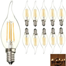 Pack of 10 4W E14 LED Filament Bulb Flame Candle 2700K Warm White, 360 Beam Angle, Non-Dimmable [Energy Class F]