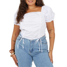 (22 UK, White) Brave Soul Womens/Ladies Ruched Plus Puff Sleeve Top