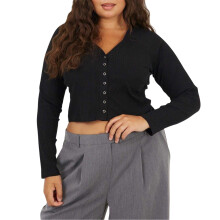 (22 UK, Black) Brave Soul Womens/Ladies Ribbed V Neck Plus Long-Sleeved Crop Top