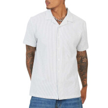 (XL, Blue/White) Brave Soul Mens Pinstripe Seersucker Revere Collar Shirt