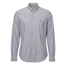 (15in, White/Navy) Lacoste Mens Striped Regular Long-Sleeved Shirt