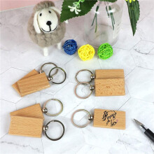 200Pcs DIY Blank Wooden Key Chain Rectangle Heart Round Ellipse Carving Key Ring Wood Key Chain Ring