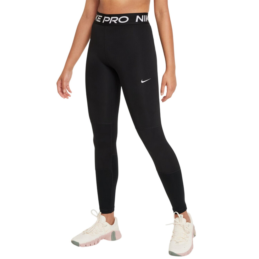 Nike (11-12 Years, Black/White) Girls Pro Tights