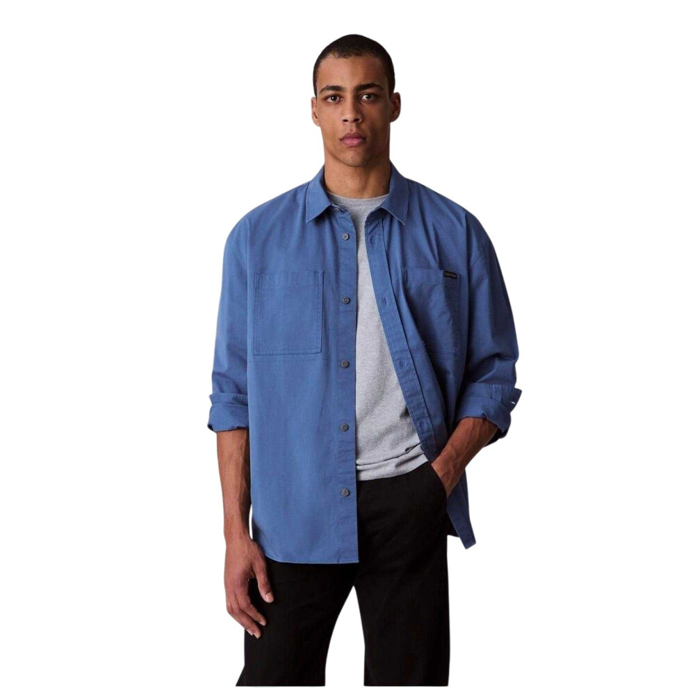 Calvin Klein (S, Blue) Mens Chambray Shirt