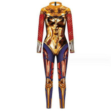 (S, COLOR 2) Womens Halloween Costume 3D Mechanical Robot Skeleton Print Cosplay Jumpsuit Romper Catsuit