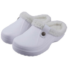(39-40 9.4-9.6 inch) Women Autumn Winter New Warm Slippers Soft Waterproof Eva Plush Slippers Female Clogs Couples Home Indoor Fuzzy Shoes White