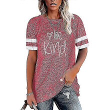(pink, M) Women Letter Casual Short Sleeve Top T-shirt Loose Top