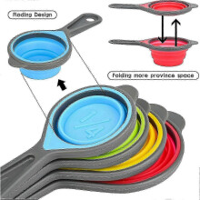 Silicone measurement containers and spoon set, foldable, 4 containers & 4 spoons, metric US signs