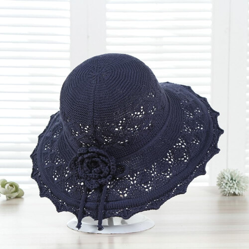 Women's Ruffled Flower Summer Beach Hat Wide Brim Knitted 2