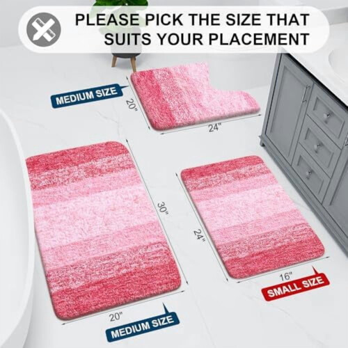 Tapete de banho felpudo de microfibra rosa, retangular, 178 x 61 cm (70 x 24 polegadas) 1