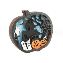 (black) Halloween Wooden Lighted Pumpkin for Tabletop, Light Up Pumpkin Ghost Lamp Lantern Shadow Box Halloween Table Decorations Ornament
