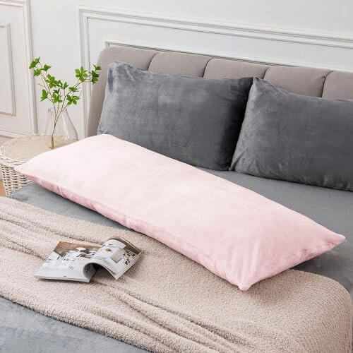 Capa de almofada de corpo em fleece felpudo rosa, 50x137cm (20x54 polegadas), com zíper. 1