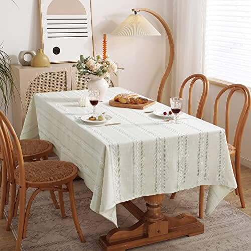 Toalha de mesa de linho estilo fazenda bege 60x84 polegadas 1