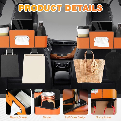 Auto-Rücksitz-Organizer mit Getränkehalter und Taschentuchbox (3-in-1) 2