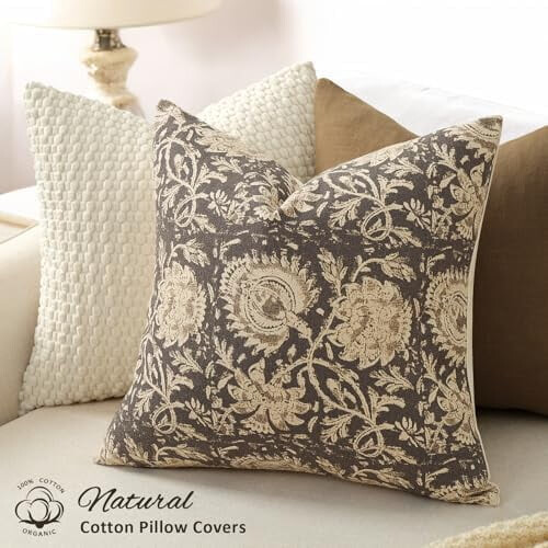 Conjunto de 2 capas de almofada decorativas florais 45x45 cm (18x18 polegadas) cinza 1