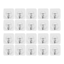 20 Packs Reusable Adhesive Hooks,Transparent Heavy Duty Wall Hooks with No Scratch, Waterproof and Oilproof for Bathroom